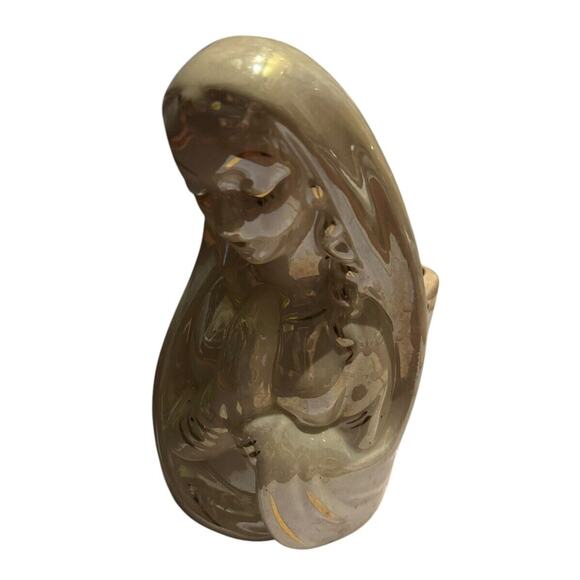 Ceramic Porcelain Madonna Mary VTG Praying Planter Statue Gold Painted READ - Picture 4 of 9